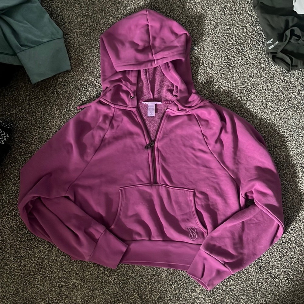 Pink/purple oversized Victoria’s Secret half zip cropped hoodie